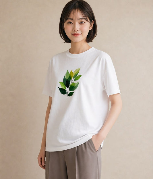 Tシャツ レディース ハーブ 植物 ボタニカル イラスト お洒落 ミセス 春コーデ 白T YMAZO