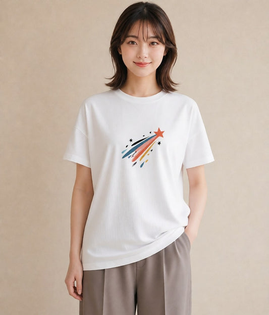 Tシャツ レディース スター 星空 宇宙 イラスト 個性的 レイヤード 友達ギフト 白T YMAZO