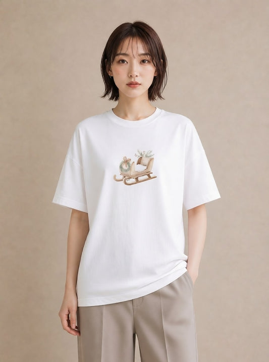 グラフィックTシャツ レディース 雪 星空 宇宙 イラスト ヴィンテージ風 カフェ巡り 女子会 白T YMAZO
