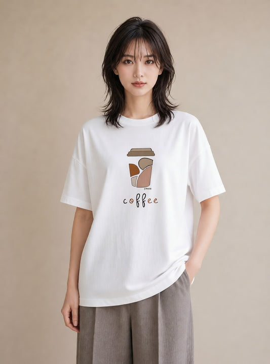 デザインTシャツ レディース カフェ カフェロゴ ロゴ イラスト 韓国風 社会人 女性 白T YMAZO
