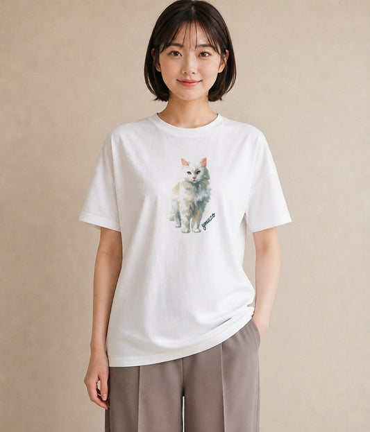 半袖Tシャツ レディース 猫好き 猫 ねこ イラスト ミニマル 女子会 お揃い 白T YMAZO