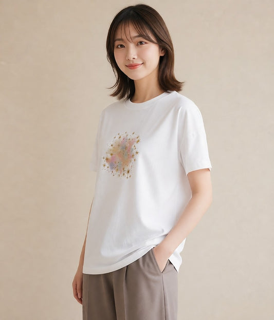半袖Tシャツ レディース 乙女座 星空 宇宙 イラスト ポップ 買い物 夏コーデ 白T YMAZO