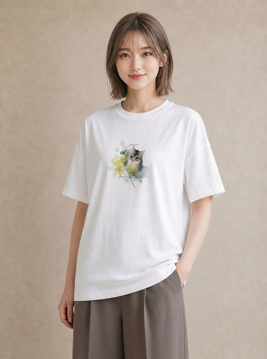 半袖Tシャツ レディース 愛猫 猫 ねこ イラスト モード 春コーデ 姉妹 白T YMAZO