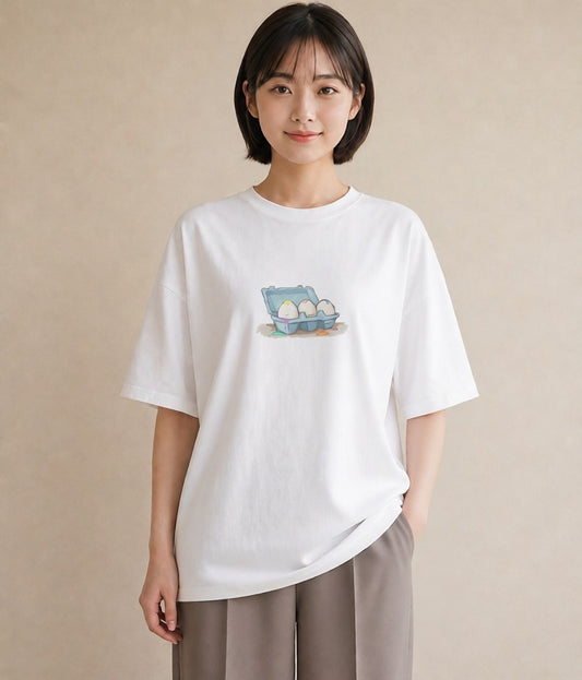 半袖Tシャツ レディース たまご 食べ物 フード イラスト 個性的 敬老の日 ホワイトデー 白T YMAZO
