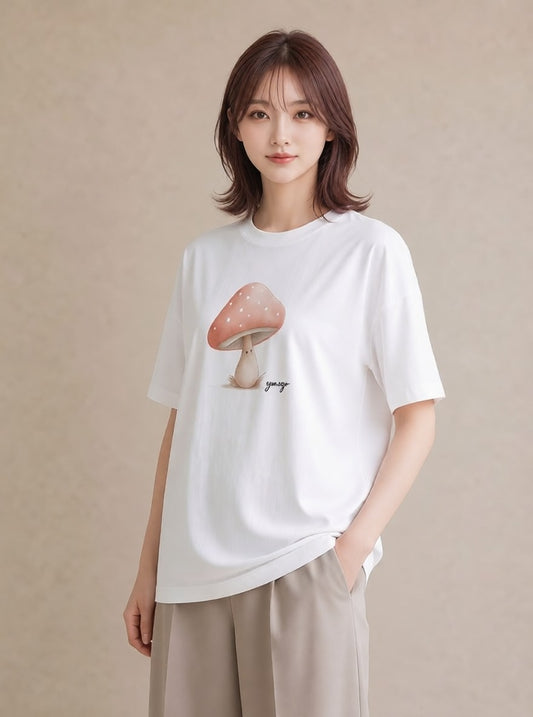 半袖Tシャツ レディース きのこ 植物 ボタニカル イラスト ギフト 母の日 白T YMAZO