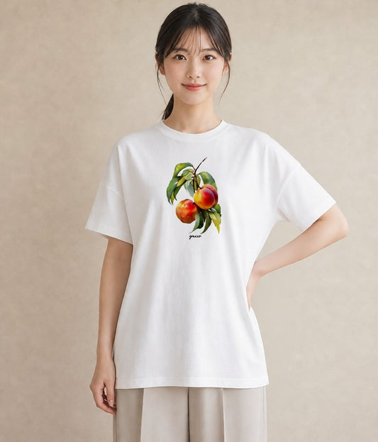 プリントTシャツ レディース もも 食べ物 フード イラスト レイヤード 友達ギフト 白T YMAZO