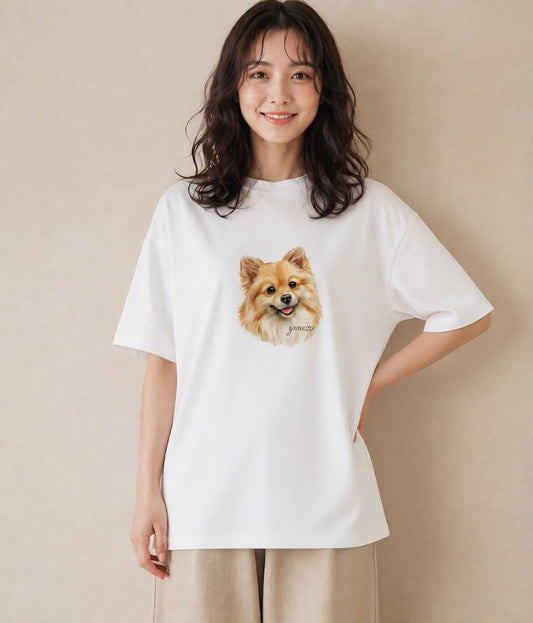 Tシャツ レディース ポメラニアン ポメ 犬 いぬ イラスト ヴィンテージ風 女性 旅行用 白T YMAZO