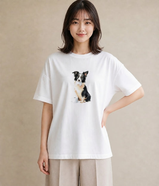 グラフィックTシャツ レディース ボーダーコリー 犬 いぬ イラスト シック 帰省 ラフ 白T YMAZO