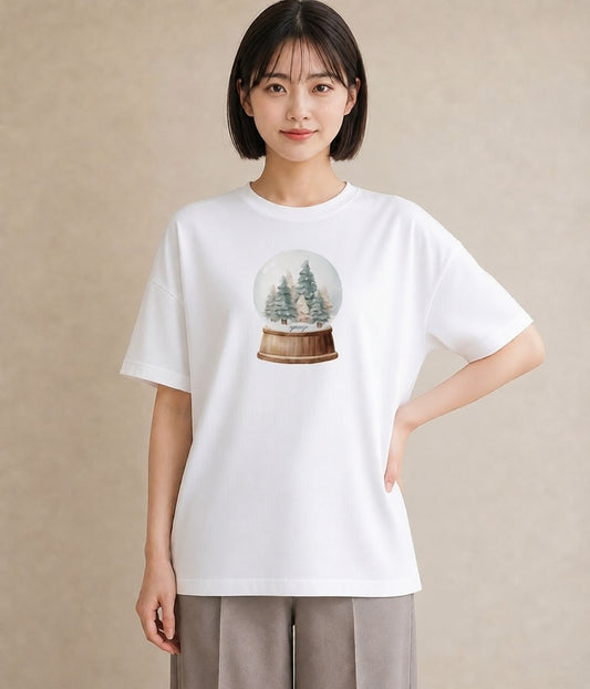 プリントTシャツ レディース 雪 星空 宇宙 イラスト 手描き風 帰省 ラフ 白T YMAZO