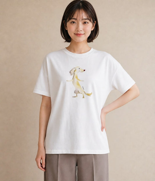 半袖Tシャツ レディース わんこ 犬 いぬ イラスト カジュアル ビーチ デイリーウェア 白T YMAZO