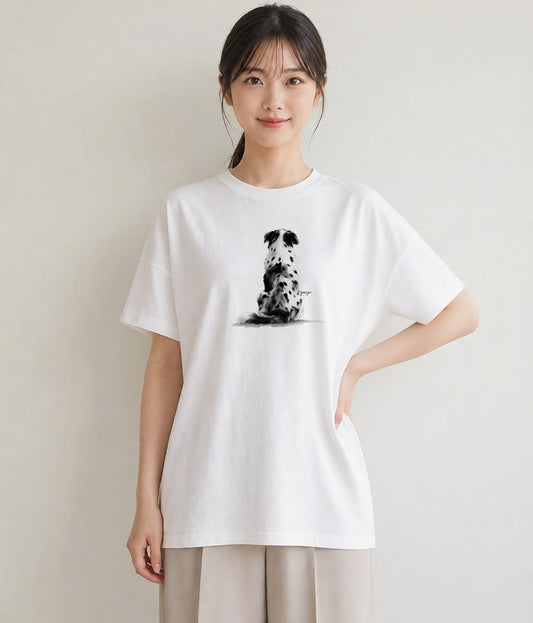 Tシャツ レディース ボーダーコリー 犬 いぬ イラスト 線画 クリスマス 旅行 白T YMAZO