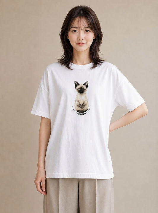 半袖Tシャツ レディース サビ猫 猫 ねこ イラスト ラフカジュアル 母の日 ビーチ 白T YMAZO