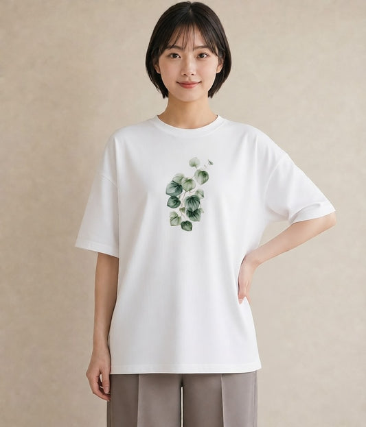 デザインTシャツ レディース つる 植物 ボタニカル イラスト ガーリー ラフ レイヤード 白T YMAZO