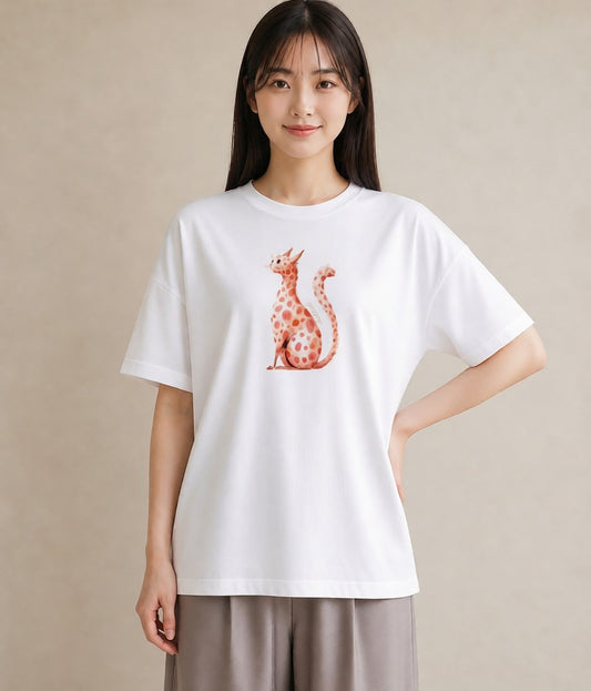 半袖Tシャツ レディース おすわり猫 猫 ねこ イラスト ユニーク 公園 ママ 白T YMAZO