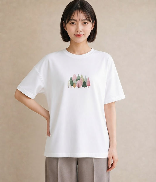 Tシャツ レディース 森 植物 ボタニカル イラスト ラフカジュアル 敬老の日 ホワイトデー 白T YMAZO