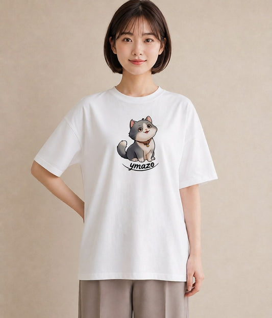 デザインTシャツ レディース エキゾチックショートヘア 猫 ねこ イラスト 可愛い 週末コーデ 敬老の日 白T YMAZO