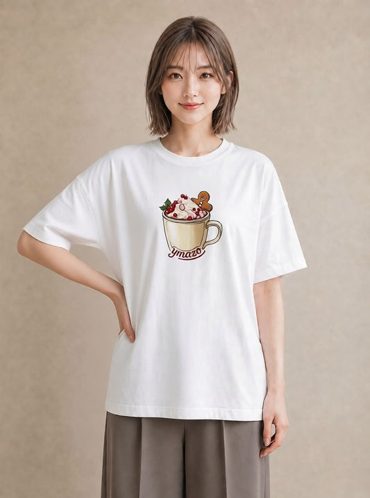 半袖Tシャツ レディース ココア 食べ物 フード イラスト レトロ 夏コーデ 通学 白T YMAZO