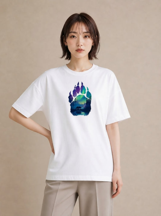プリントTシャツ レディース オーロラ 星空 宇宙 イラスト ユニーク 在宅 公園 白T YMAZO
