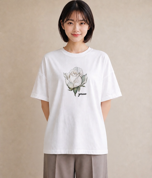 半袖Tシャツ レディース 椿 花 花柄 イラスト 上品 誕生日プレゼント 綿100 白T YMAZO