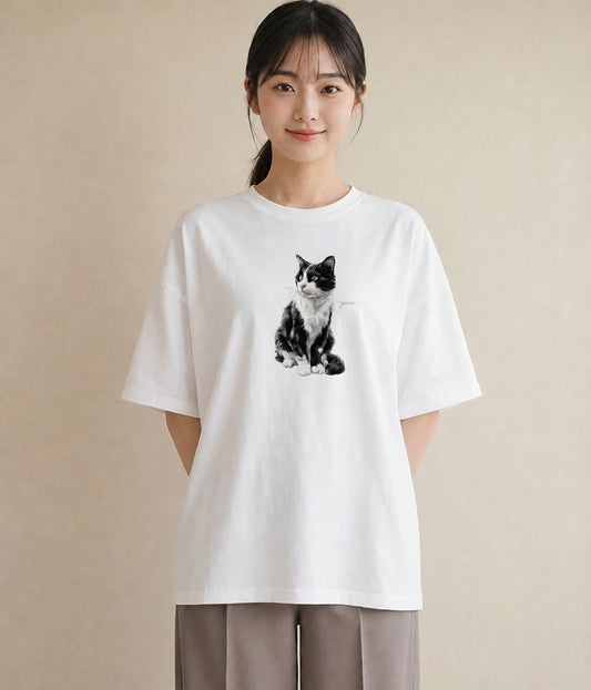 Tシャツ レディース メインクーン 猫 ねこ イラスト 淡色 通勤 在宅 白T YMAZO