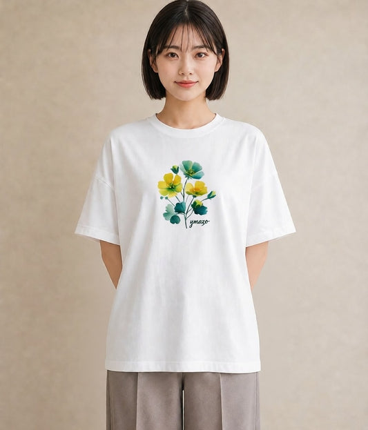 プリントTシャツ レディース パンジー 花 花柄 イラスト 上品 春コーデ 姉妹 白T YMAZO