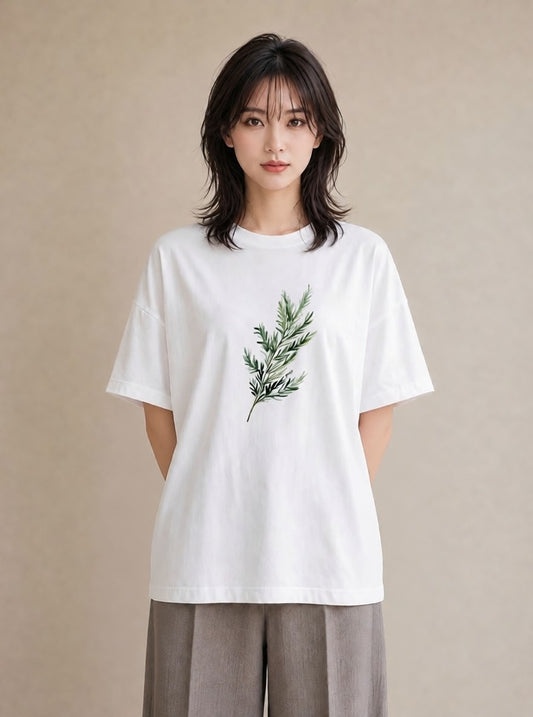 プリントTシャツ レディース 苔 植物 ボタニカル イラスト きれいめカジュアル 在宅 公園 白T YMAZO
