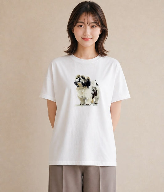 グラフィックTシャツ レディース いぬ 犬 ワンコ イラスト ユニーク 母の日 ビーチ 白T YMAZO