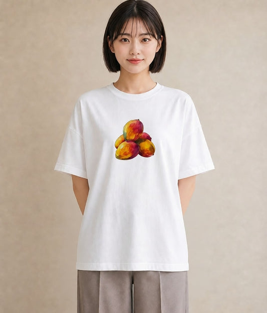 プリントTシャツ レディース みかん 食べ物 フード イラスト 水彩風 友達ギフト 部屋着 白T YMAZO