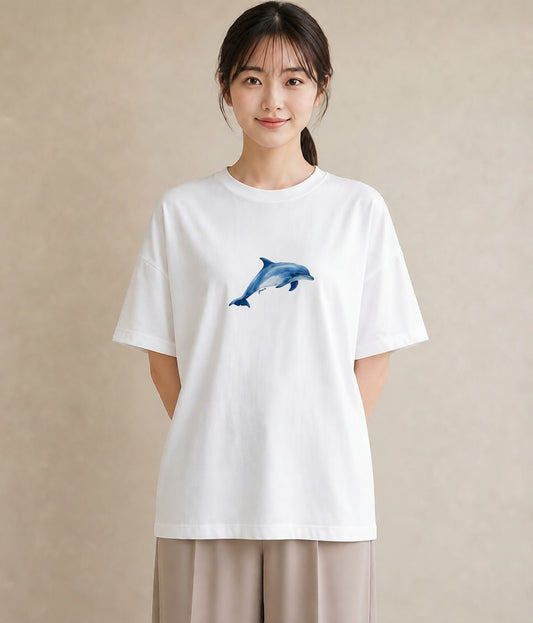 プリントTシャツ レディース シャチ 海の生き物 海 イラスト ボタニカル 春服 ミセス 白T YMAZO