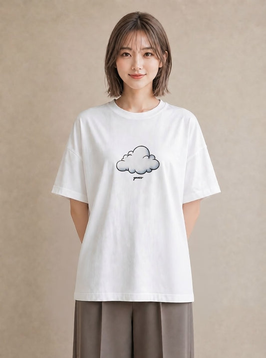 半袖Tシャツ レディース 雲 星空 宇宙 イラスト シック 公園 ママ 白T YMAZO