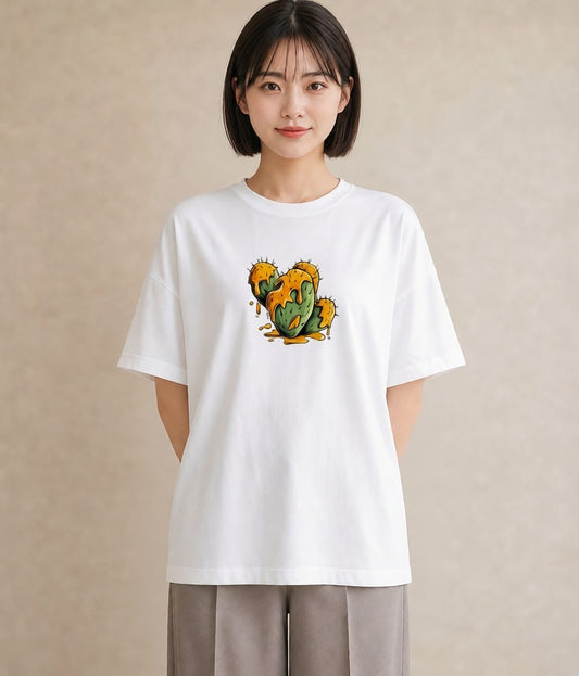 半袖Tシャツ レディース サボテン 植物 ボタニカル イラスト きれいめカジュアル 部屋着 女性向けギフト 白T YMAZO