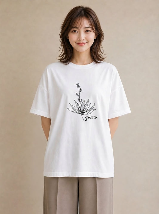 デザインTシャツ レディース 観葉植物 ボタニカル 植物 イラスト 線画 帰省 ラフ 白T YMAZO