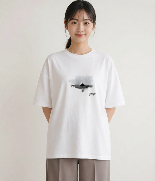デザインTシャツ レディース 街灯 夜霧 夜 ナチュラル アンティーク イラスト ポップ ママ カフェ服 白T