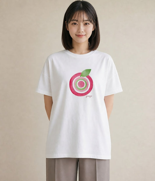 プリントTシャツ レディース りんご 林檎 アップル 食べ物 フード イラスト 韓国風 春服 ミセス 白T YMAZO