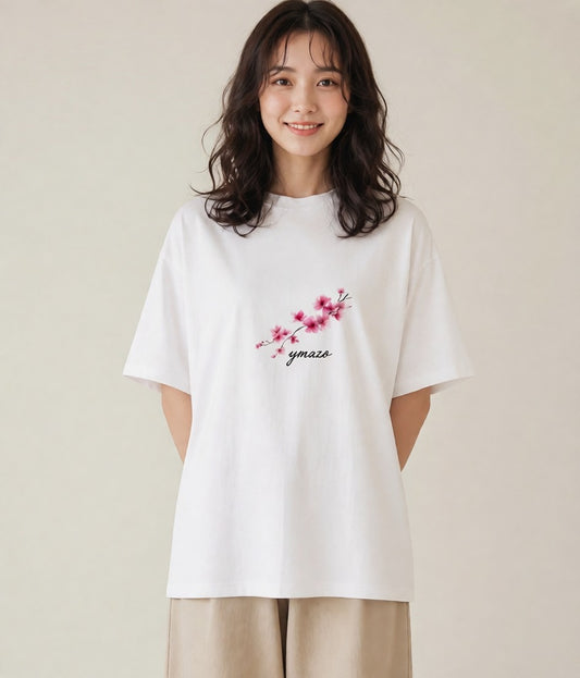 半袖Tシャツ レディース さくら 桜 サクラ 花 花柄 イラスト 可愛い 公園 ママ 白T YMAZO