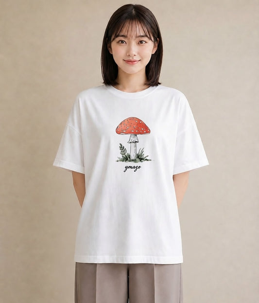 Tシャツ レディース きのこ 植物 ボタニカル イラスト カフェ巡り 女子会 白T YMAZO