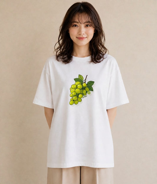 グラフィックTシャツ レディース ぶどう 葡萄 食べ物 フード イラスト フェミニン 旅行 母娘コーデ 白T YMAZO