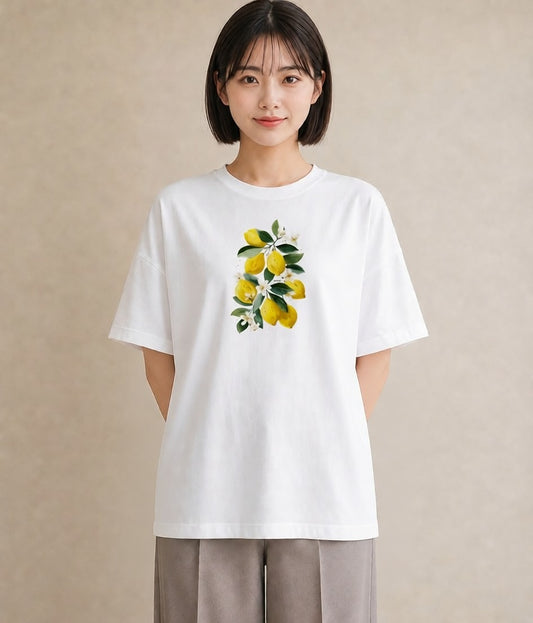 プリントTシャツ レディース レモン 檸檬 食べ物 フード イラスト 手描き風 カフェ巡り 女子会 白T YMAZO