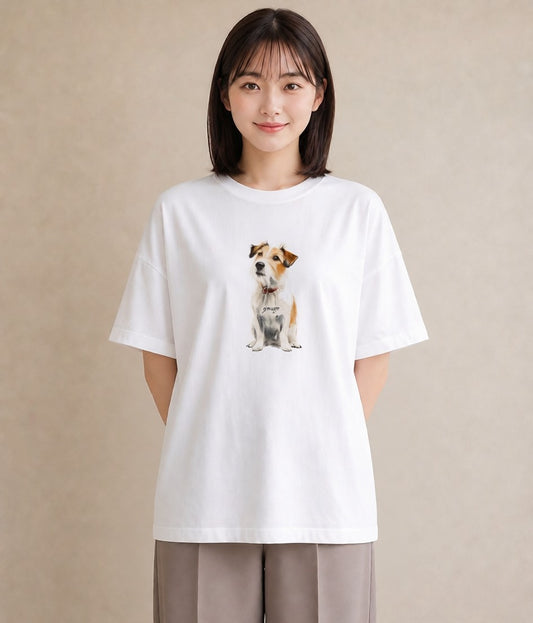 半袖Tシャツ レディース ジャックラッセルテリア 犬 いぬ イラスト 抜け感 週末コーデ 敬老の日 白T YMAZO