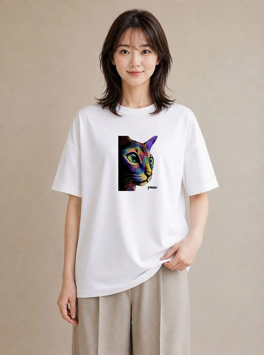 デザインTシャツ レディース スフィンクス 猫 ねこ イラスト ラフ 通勤 在宅 白T YMAZO