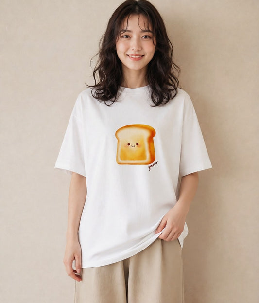 デザインTシャツ レディース パン 食べ物 フード イラスト カジュアル 春服 ミセス 白T YMAZO