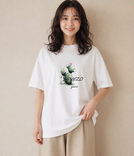 Tシャツ レディース 多肉植物 植物 ボタニカル イラスト モード デイリーウェア 休日 白T YMAZO