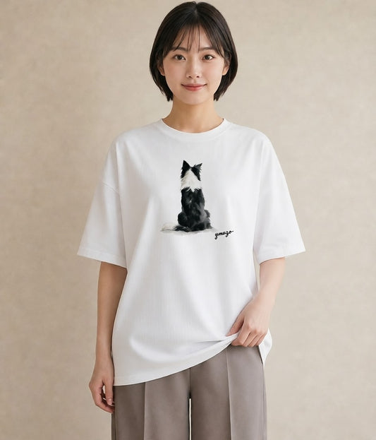 プリントTシャツ レディース 靴下猫 猫 ねこ イラスト ボタニカル 通学 誕生日プレゼント 白T YMAZO