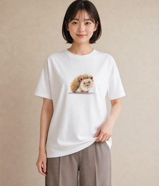 プリントTシャツ レディース ハリネズミ ペット 動物 イラスト ボタニカル ホワイトデー 春服 白T YMAZO