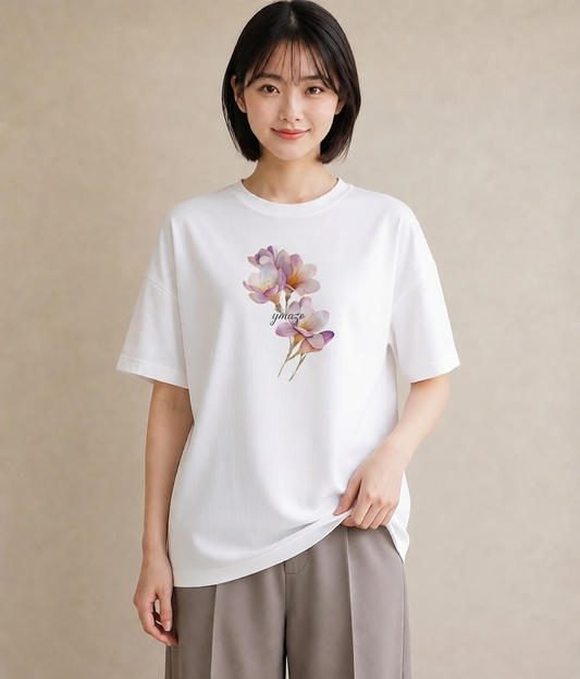 プリントTシャツ レディース チューリップ 花 花柄 イラスト きれいめカジュアル カジュアルコーデ 買い物 白T YMAZO