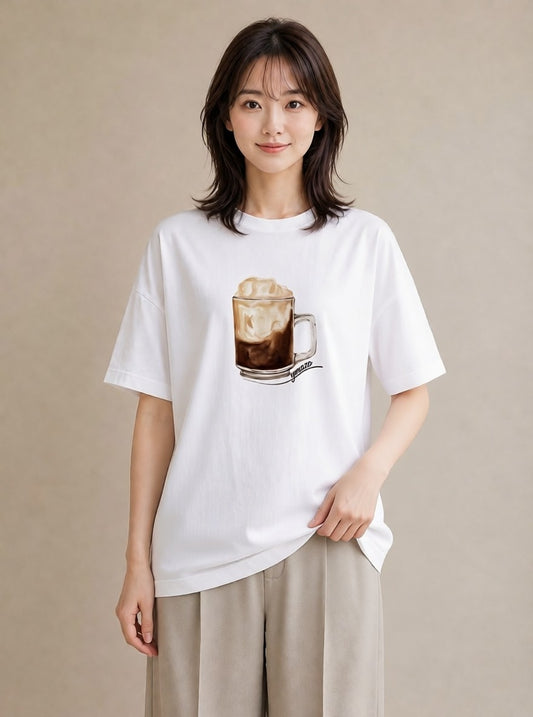グラフィックTシャツ レディース カフェラテ 食べ物 フード イラスト 北欧風 姉妹 送別ギフト 白T YMAZO