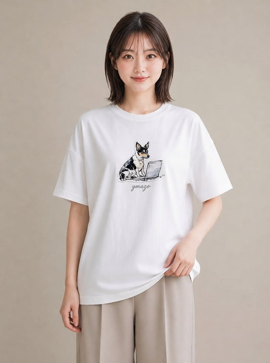 デザインTシャツ レディース 犬 いぬ イラスト シック 送別ギフト 通勤 白T YMAZO