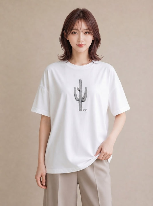 デザインTシャツ レディース サボテン 植物 ボタニカル イラスト こなれ感 旅行用 海 白T YMAZO