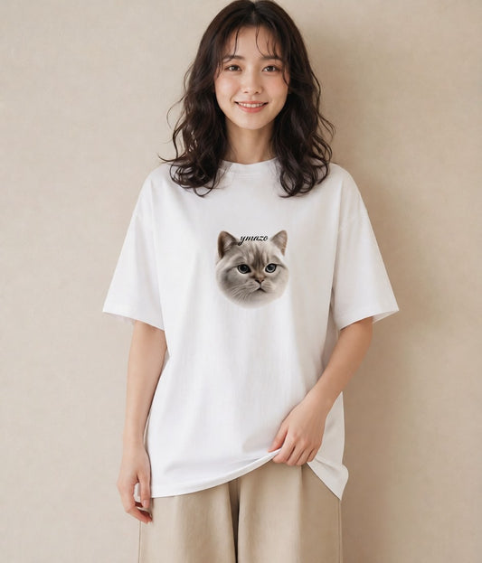プリントTシャツ レディース シャム柄 猫 ねこ イラスト きれいめカジュアル 春服 ミセス 白T YMAZO