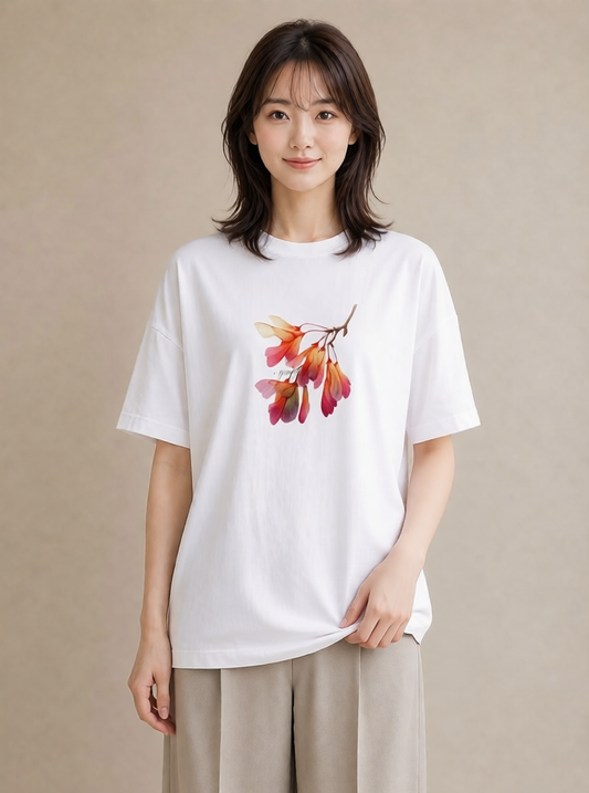 Tシャツ レディース 彼岸花 花 花柄 イラスト 上品 通学 誕生日プレゼント 白T YMAZO